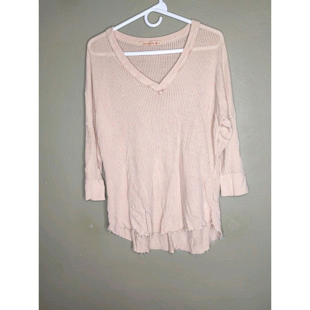 Xcvi Wearables Women's Shirt Size Small Open Knit 3/4 Sleeve Bohemian Coastal